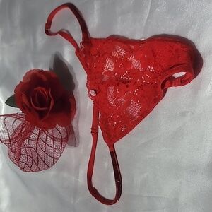 VICTORIA'S SECRET Red Rhinestones String Thong Size  S   NWT 2149